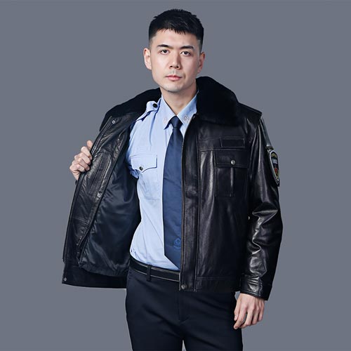 保安皮衣正品冬執勤皮夾克頭層真皮戶外巡邏護衛工作制服廠家批發